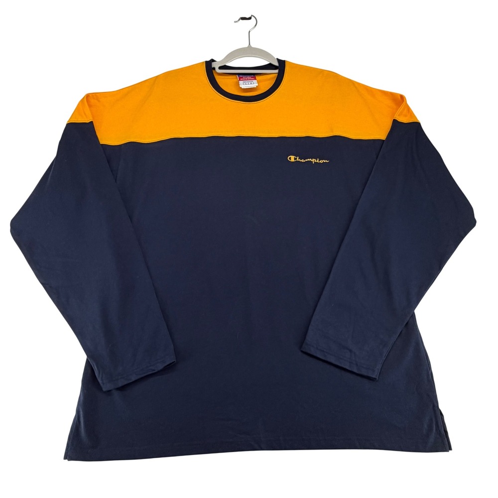 Vintage 90s Champion Colorblock Long Sleeve T-Shirt Mens Large Embroidered Logo